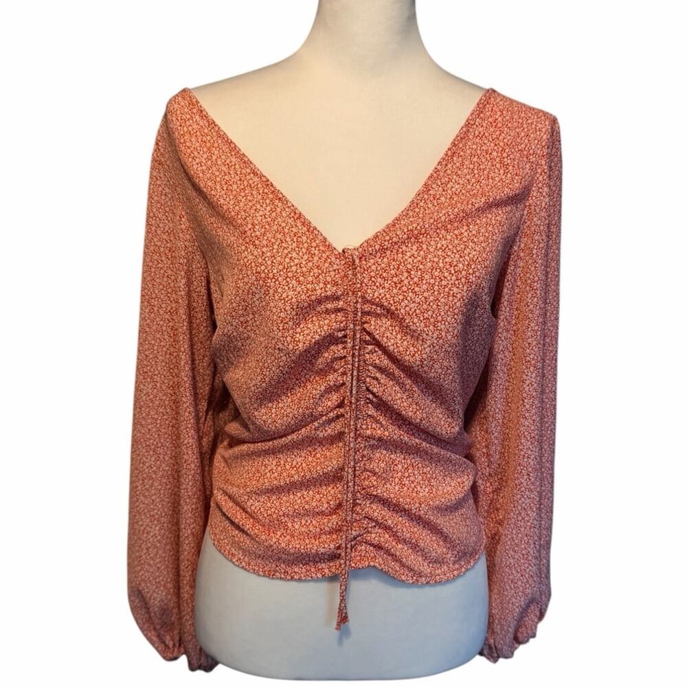 Abercrombie and Fitch Women's Long Sleeve Top Orange White Medium